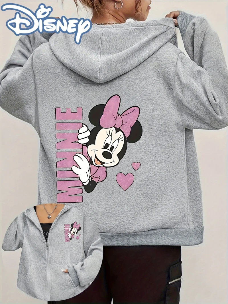 

Potdemiel Classic Characters Mickey Minnie Print Hooded Thickened Cardigan Jacket Trendy Sweatshirt Perfect for Autumn/Winter