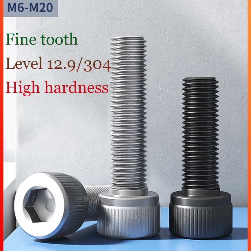 M6-M20 Pitch 0.75 1 1.25 1.5mm Black Carbon Steel 12.9 High-Strength Fine Thread Hexgonal Hex Socket Round Head Screw Allen Bolt