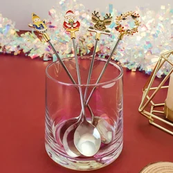 Christmas Spoon and Fork Cartoon Santa Snowman Reindeer Design Coffee Scoop Dessert Fork Ideal for Holiday Gift Party Tableware