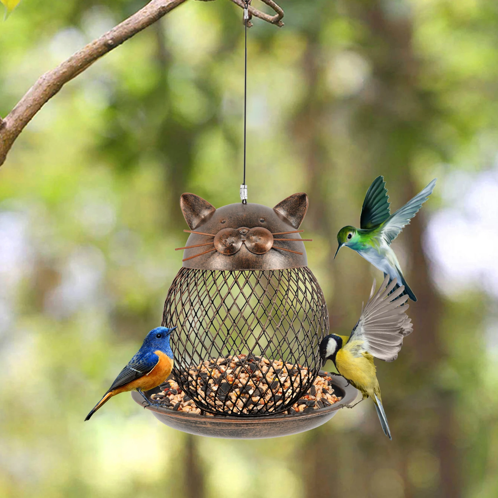 

Metal Bird Feeder Hanging Mesh Wild Bird Feeder Large Capacity Retro Bird Feeder Cute Easy to Fill Bird Feeder Cat Shape Bird