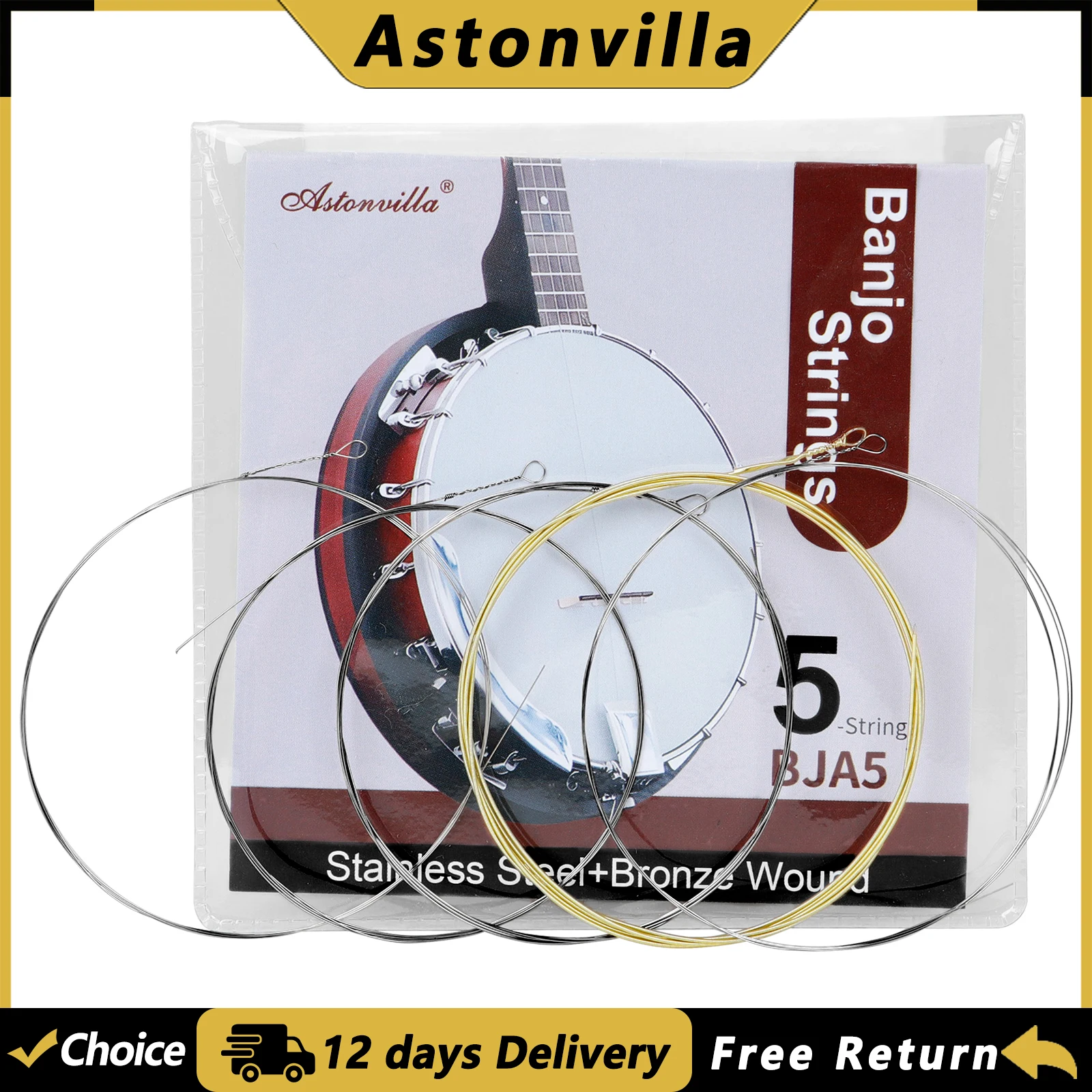 Astonvilla 5-strings Banjo Strings BJA5 Copper Alloy Wound Phosphor Bronze Winding Anti-Rust Coating Banjo Guitar Accessories