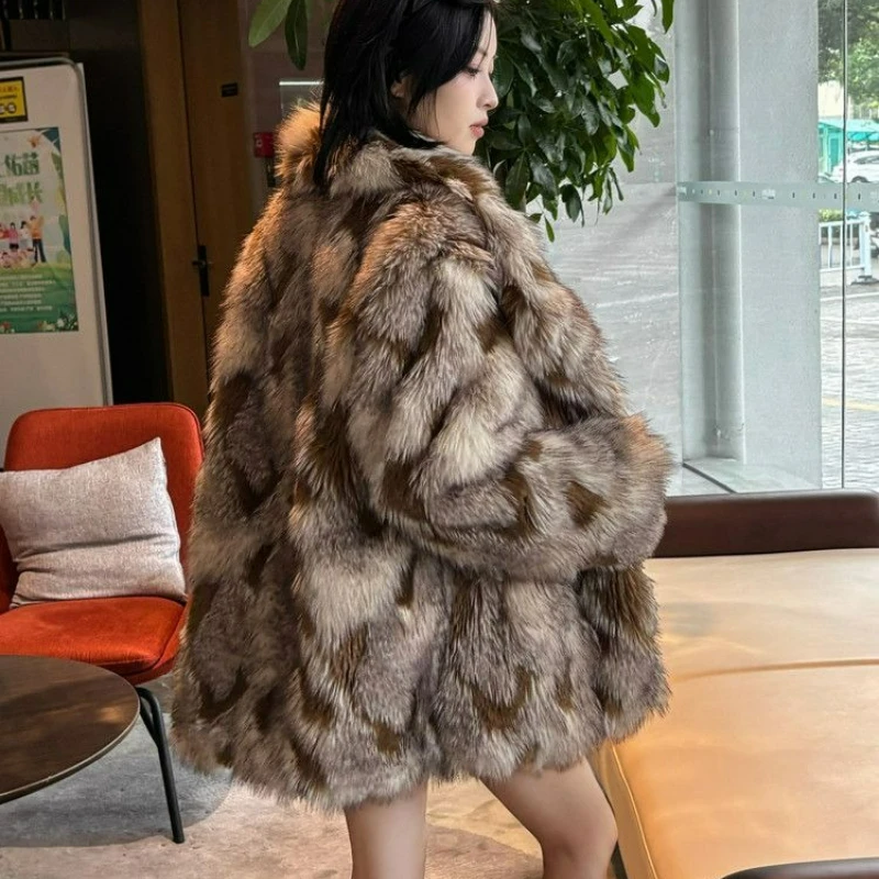 Veste en fausse fourrure pour jeunes, vêtements d'extérieur chauds, Style américain rétro, à la mode, écologique, en fourrure de renard, haut de gamme, nouvelle collection automne/hiver 2026