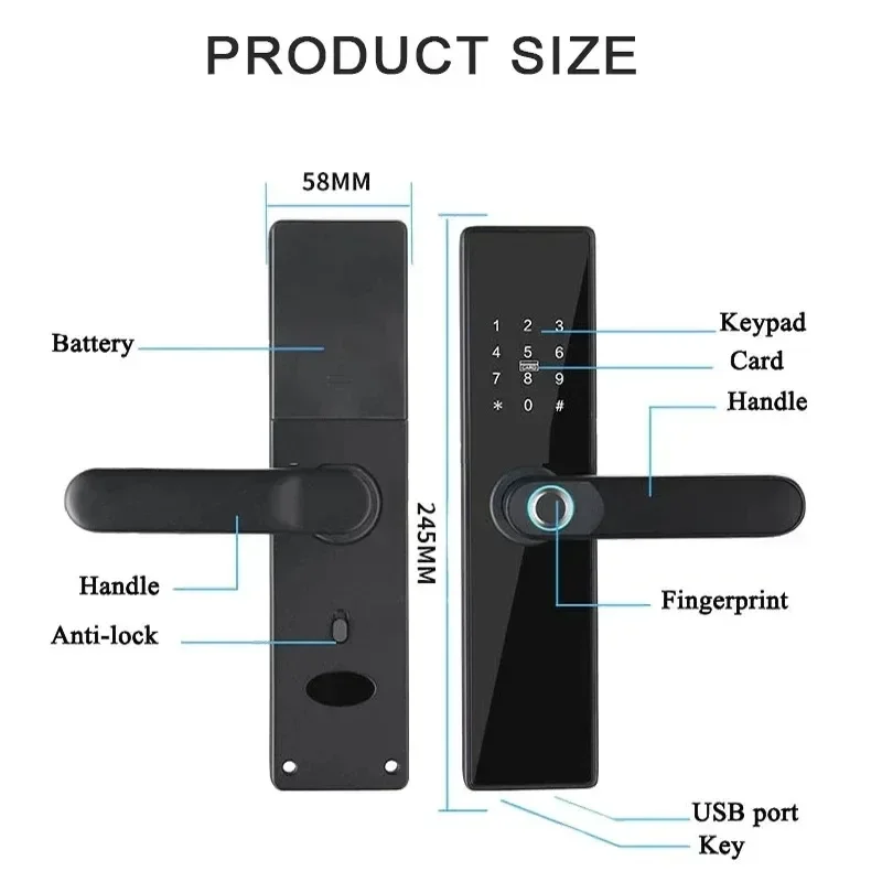 Tuya Smart Life APP Remote Control Lock, Smart Door Fingerprint Password Lock, Keyless Entry, Security Handle Fingerprint Hang