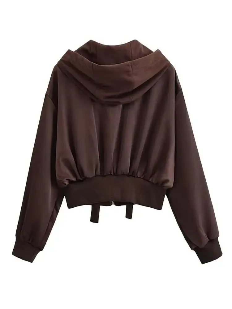 

HH 2026 Women Fashion Versatile Splicing Texture Zipper Hooded Jacket Female Temperament High Street Casual Long-Sleeved Jacket