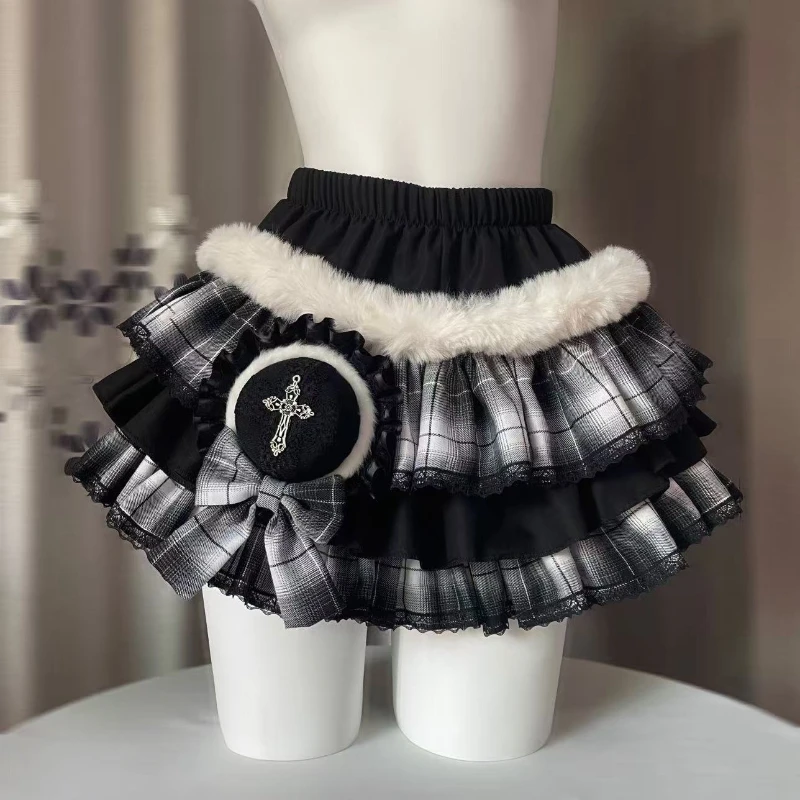 Women Subculture Punk Loose Lace Gothic Skirt Darkly Elastic Waist Vintage Patchwork Short Skirts Y2k Hot Girl Aesthetic Clothes