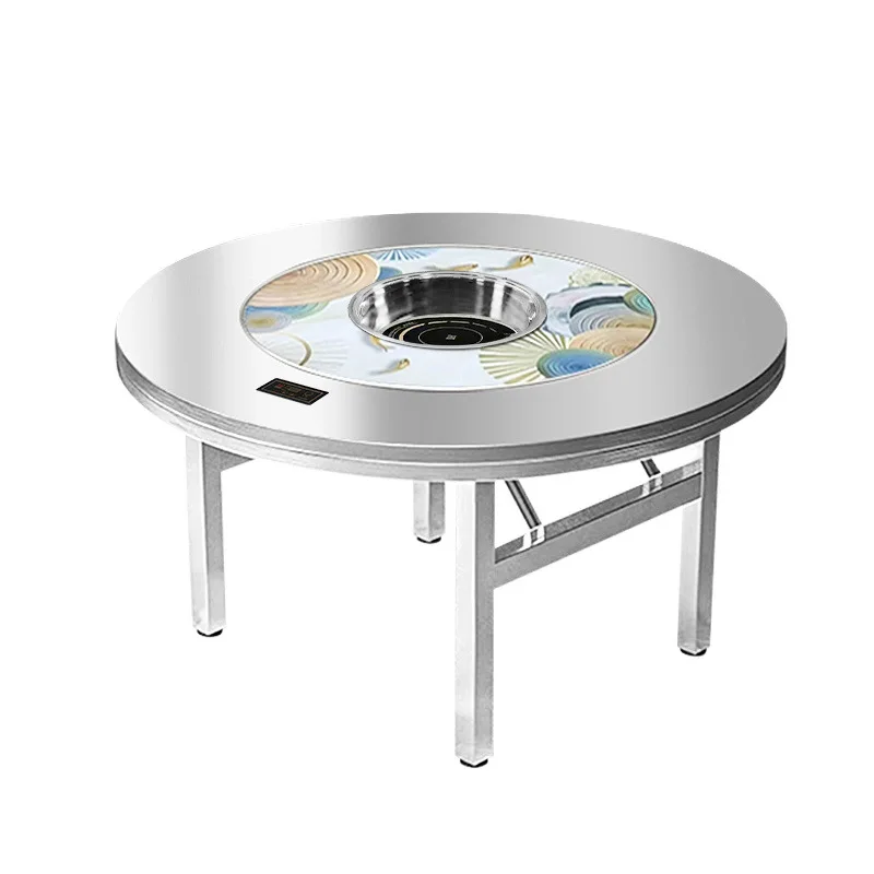 

304 extra thick stainless steel dining commercial hot pot table foldable built-in turntable round household large round table