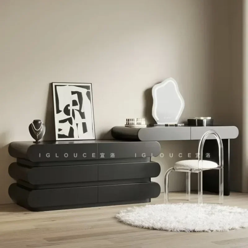 YY- Modern Simple Black Dresser Cosmetic Table Bucket Cabinet Integrated Household All Solid Wood Size Apartment Bedroom