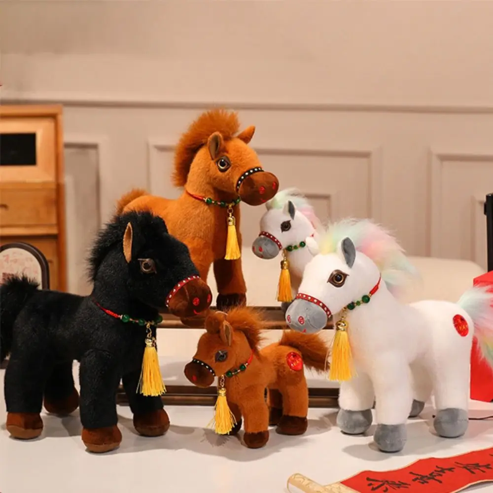 

Simulation Spring Festival Mascot Horse Long Mane Fluffy Tail Pony 20/25/30cm PP Cotton Stuffed Standing Foal New Year