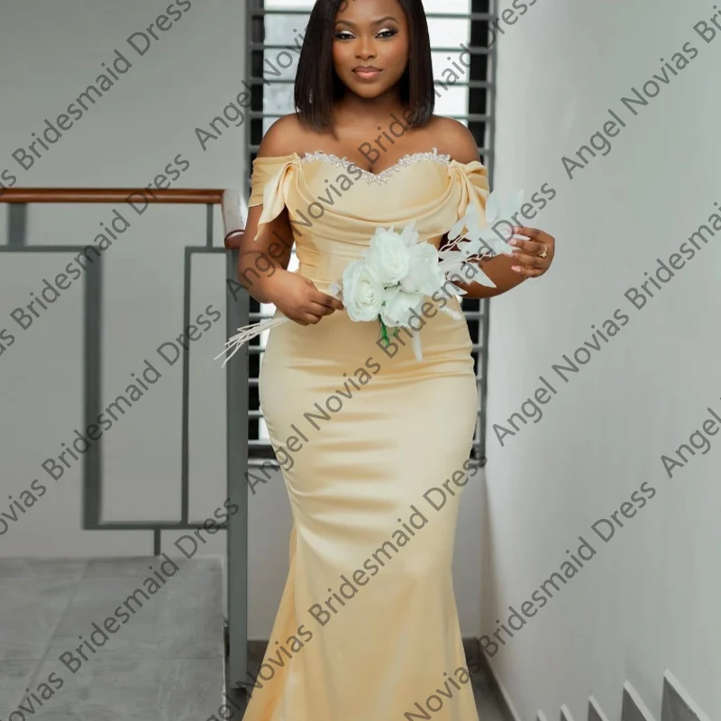 Customized Long Light Yellow Mermaid Bridesmaid Dresses For Weddings Party Dress Robes Invitee Mariage