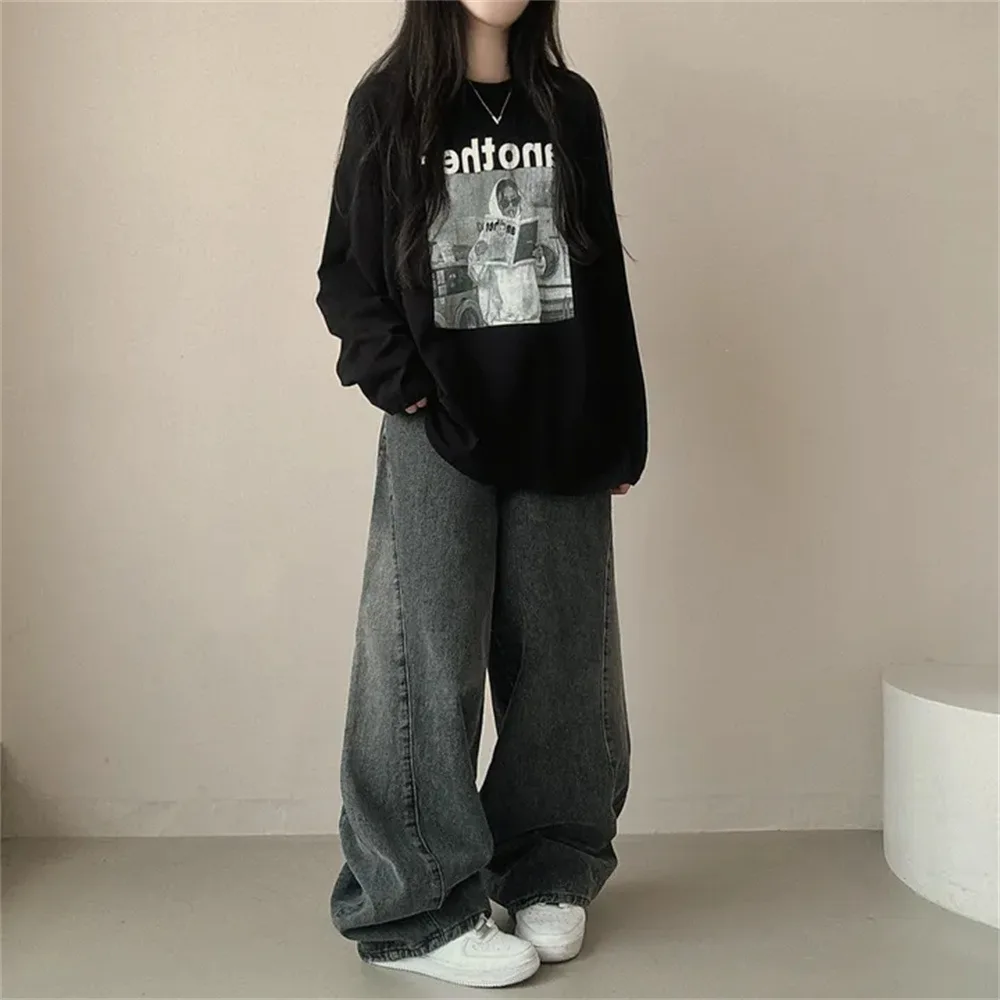 Streetwear Cotton Loose Autumn T-shirt Hip Hop O Neck Top Oversized T Shirt Women Fashion Rap Vintage Design Tees 2024