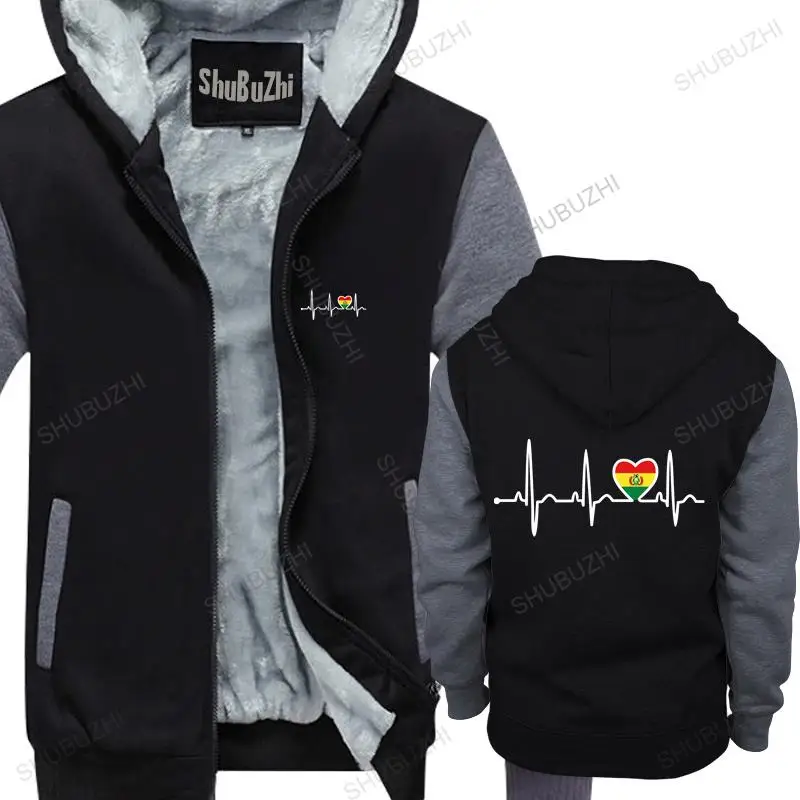 

men winter warm black hoody Bolivia Country Flag Heartbeat Pride jacket Man Humor male thick hoodies euro size