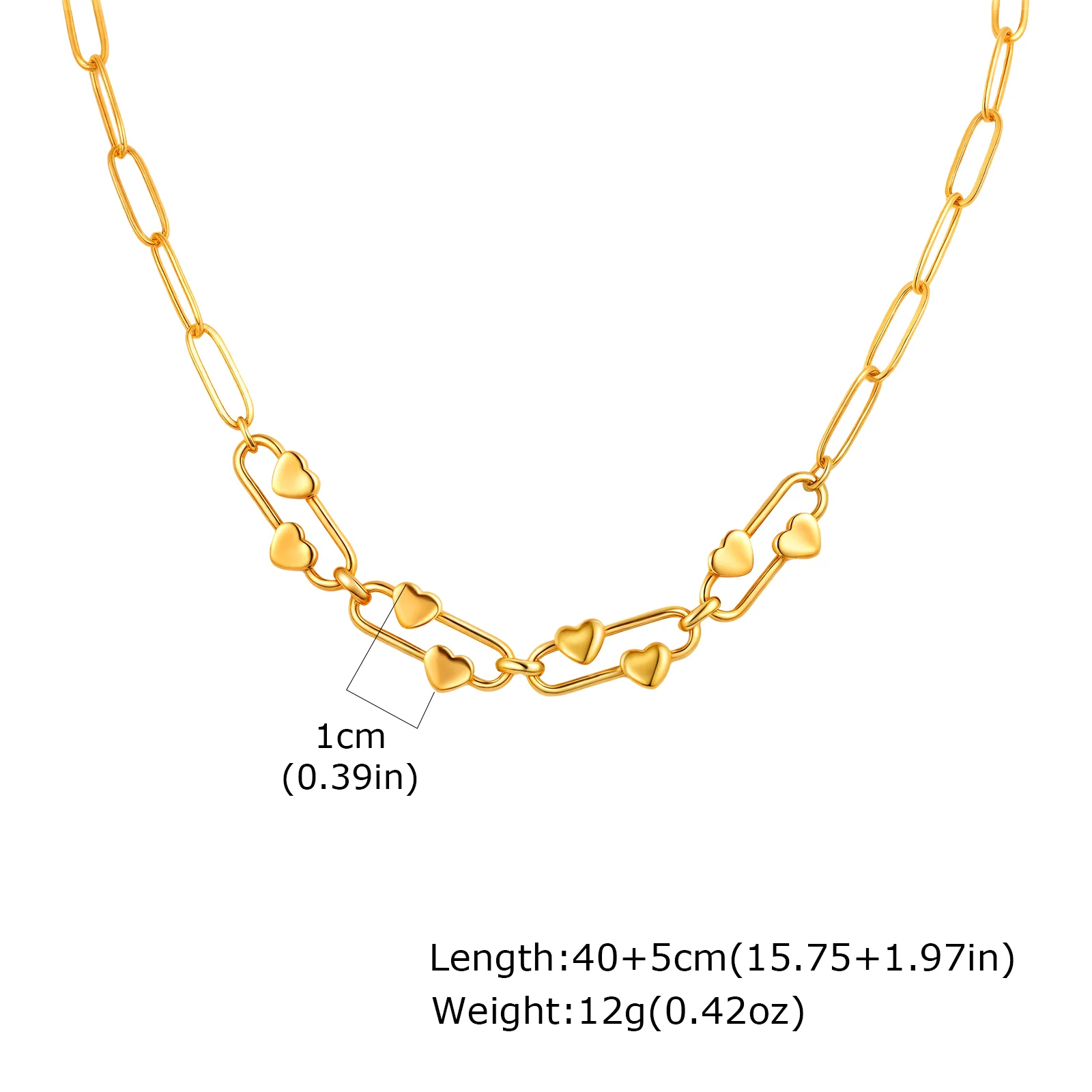 Women Girls Stainless Steel Heart-shaped Oval Accessory Pendant Necklace 18K Gold Plated NC-2207