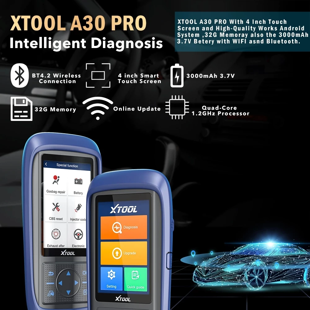 XTOOL A30PRO Car Diagnostic Tools Full System OBD Automotive Scanner Bi-directional Tool Lifetime Free Update Built-in CAN FD