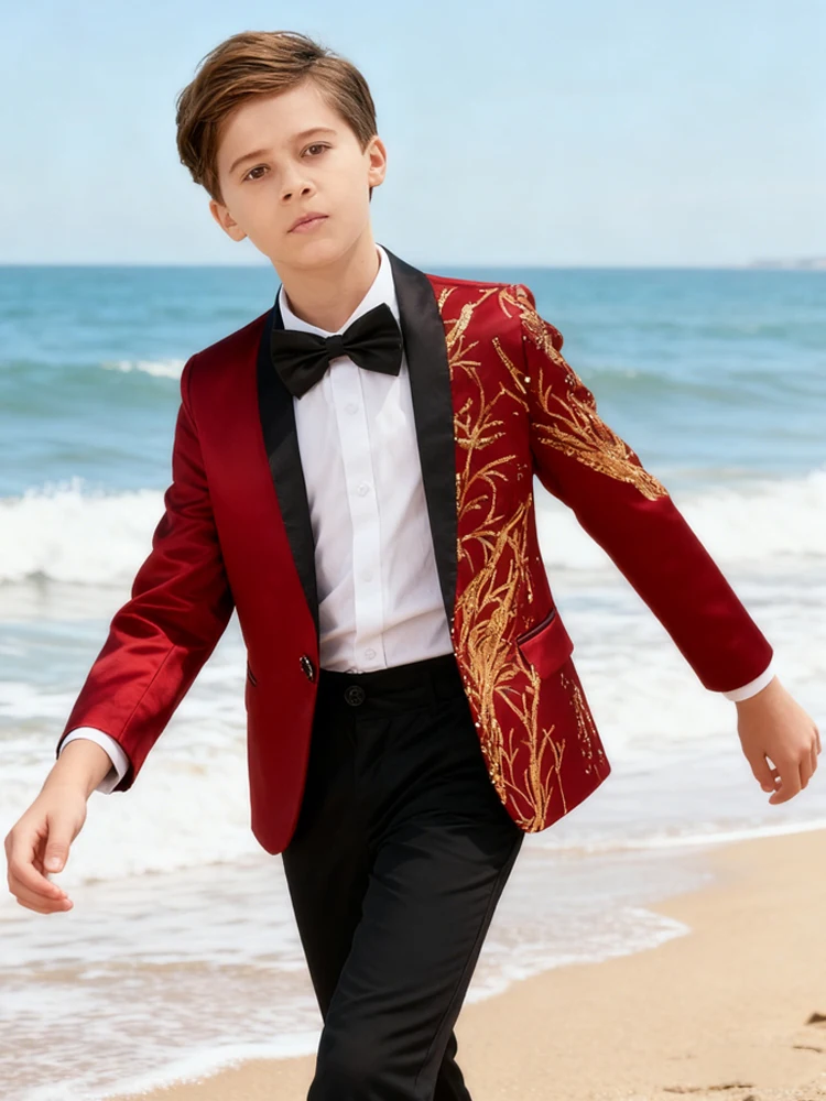 Traje de lentejuelas degradadas para niños, vestido de pasarela, pequeño anfitrión, modelo de escenario, chaqueta de ropa para niños guapos