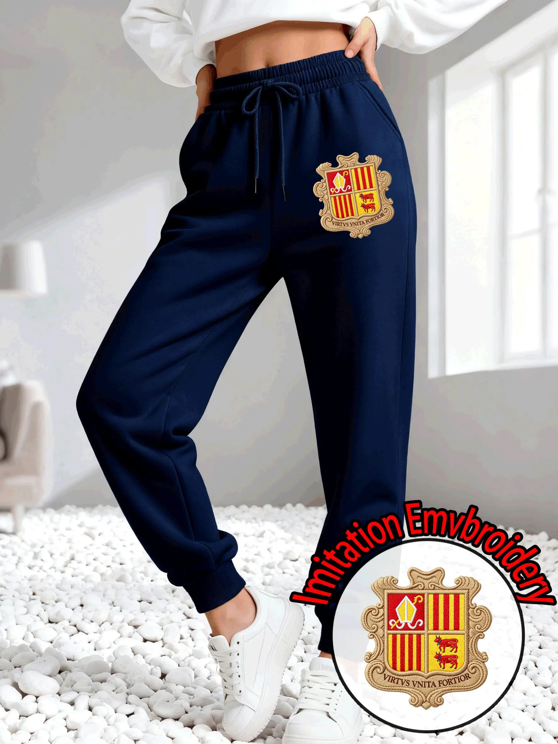 Andorra Imitation Embroidery Printed Womens Trousers Sport Fashion Jogging Pants Casual Fleece Sweatpants Autumn Y2K Clothing