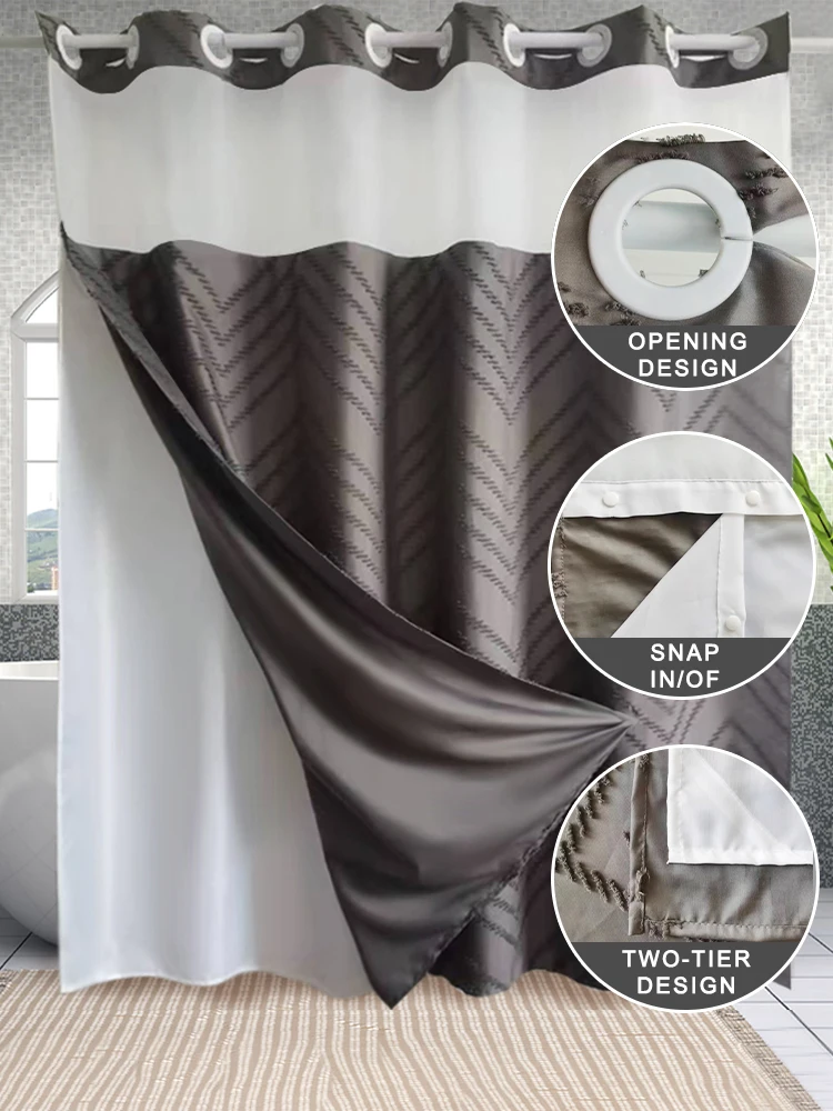 Grey  Double Thickness Shower Curtain Removable Waterproof Shower Curtain Soft Fabric Bathroom Bathtub Bathroom Accessories