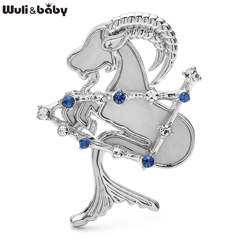 Wuli&baby Rhinestone Star Alloy Aries Goat Brooch Pins Elegant Zodiac Jewelry Gift Shell Animal Badge For Suit And Dress