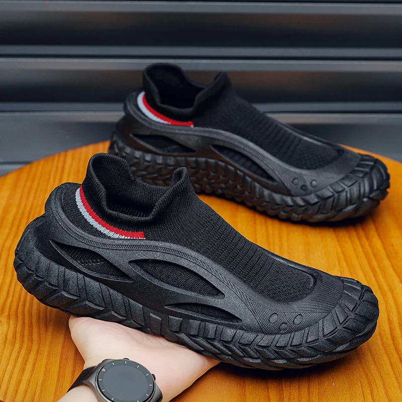 

Весенне-летняя новая мужская обувь, вязаные повседневные туфли-носки, дышащие молодежные лоферы без шнуровки на плоской подошве для скейтборда