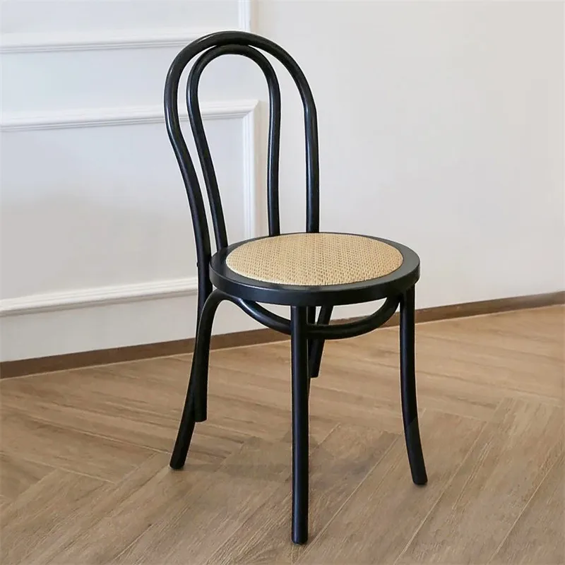 

American French Solid Wood Retro Rattan Dining Chair Medieval Home Restaurant Backrest Chair Dessert Shop Table and Chair