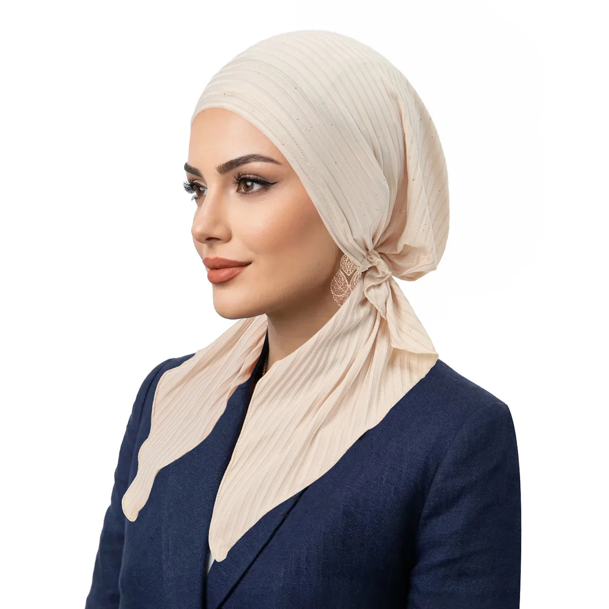 

8pcs Pre-Tied Solid Colors Turban Hijab Ethnic Elastic Head Scarf Islam Hat Fashion Beanie Hat for Women Muslim Wrap Head Cover