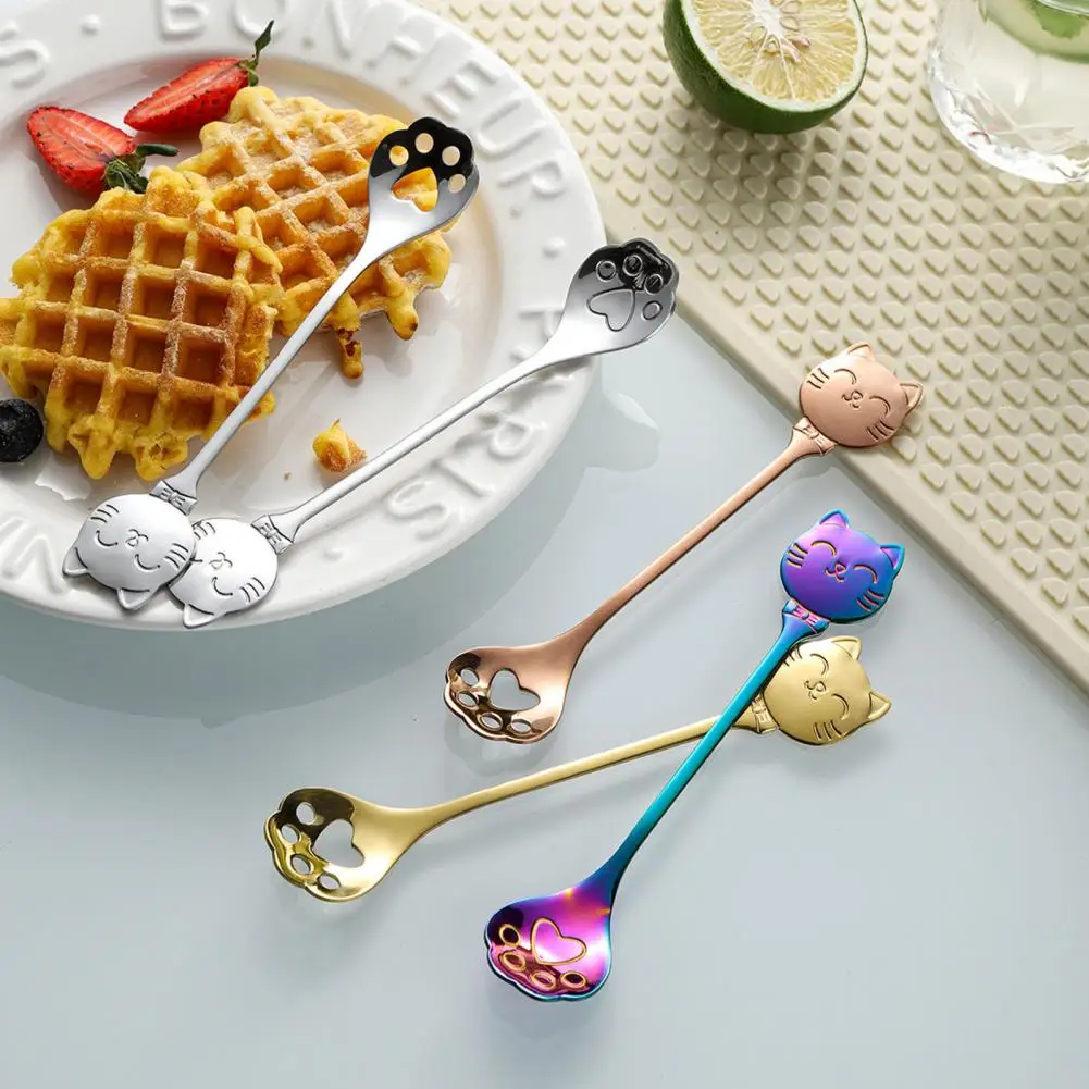 Stainless Steel Spoon Stainless Steel Cat Paw Coffee Spoon Multi-color Electroplated Dessert Teaspoon Ice Cream Yogurt Stirring