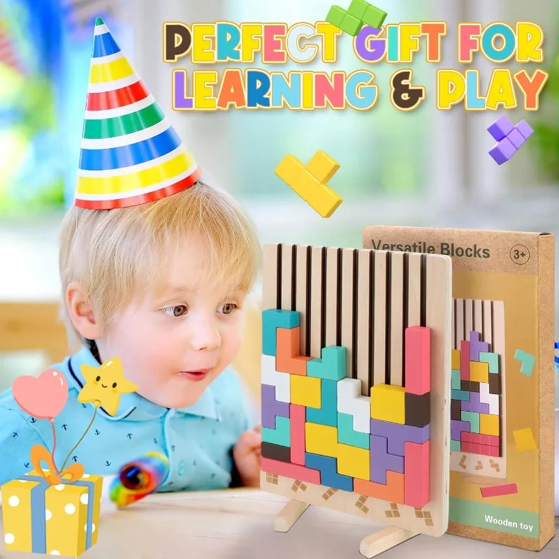 Puzzle impilabili in legno Tetris - Rompicapo Blocchi russi 3D Board STEM Giocattoli Montessori per età 3-12 Regalo per i più piccoli