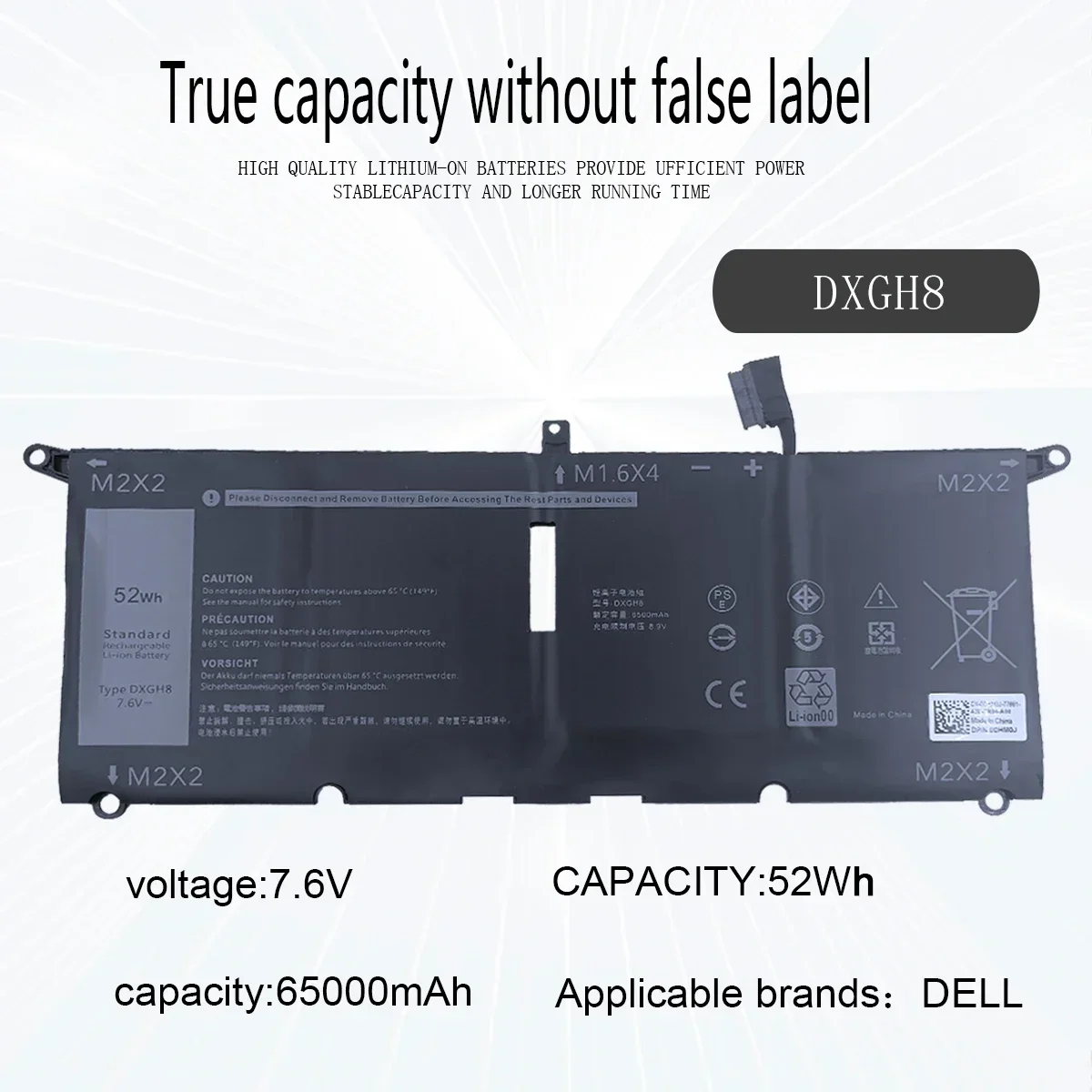 New DXGH8 Laptop Battery For Dell XPS 13 9380 9370 7390 For Dell Inspiron 7390 2-in-1 7490 G8VCF H754V 0H754V P82G