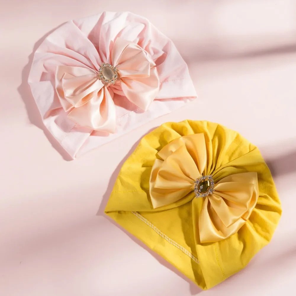 

Diamond Bowknot Baby Girl Hat Cotton Pink Beanies for Newborn Headwrap Infant Big Bow Turban Bonnet Bebes Toddler Indian Bow Hat