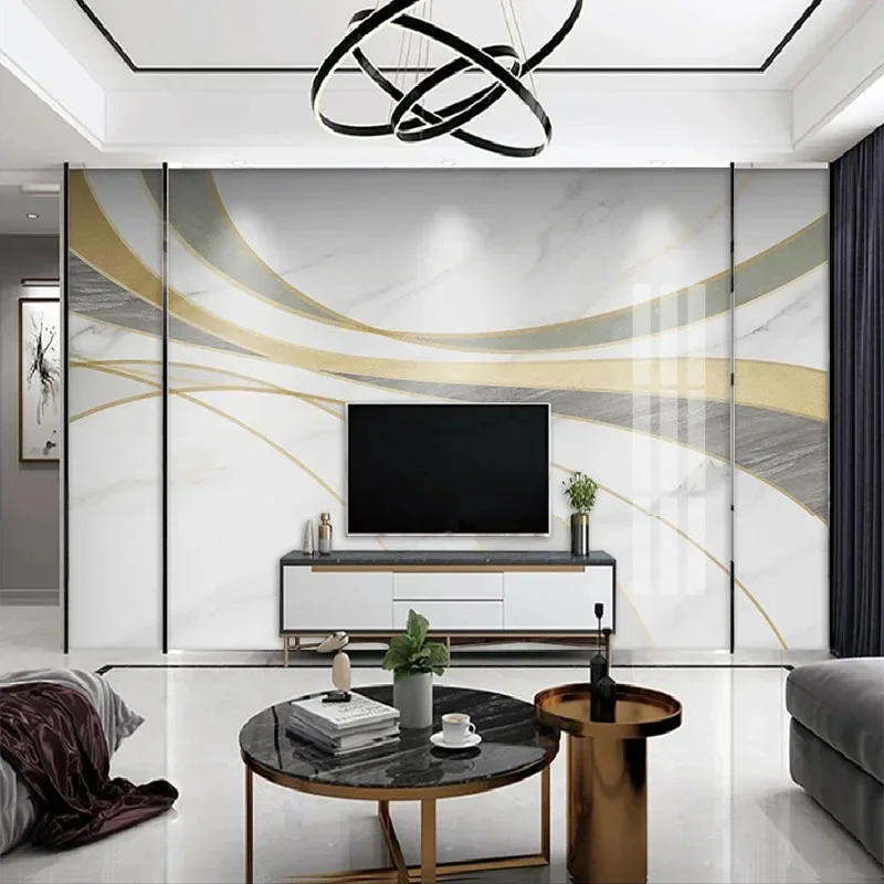 Custom Any Size Mural Wallpaper Modern Minimalist Marble Pattern Abstract Curve Simple Geometric Line TV Background Wall Fresco