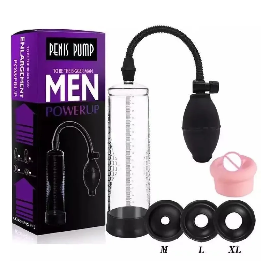 Male Penis Pump Extender Vacuum Enlargement Enhancer - Masturbator Dick Trainer with Massager Ring for Sexual Wellness