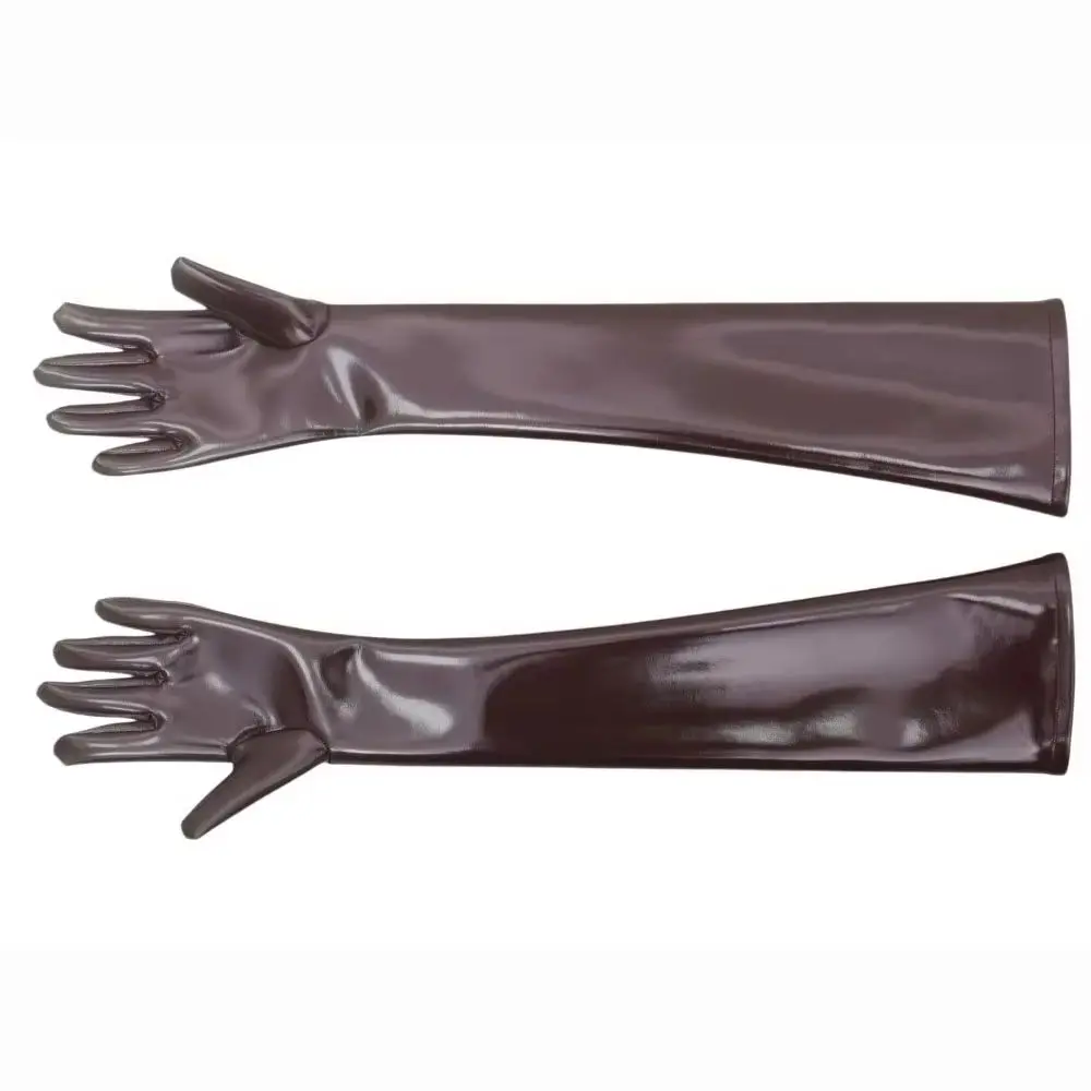 Unisex Wet Look Long Gloves Double Sided PU Leather Glossy Opera Gauntlets Elastic Cosplay Stage Mittens Halloween Costume Luvas