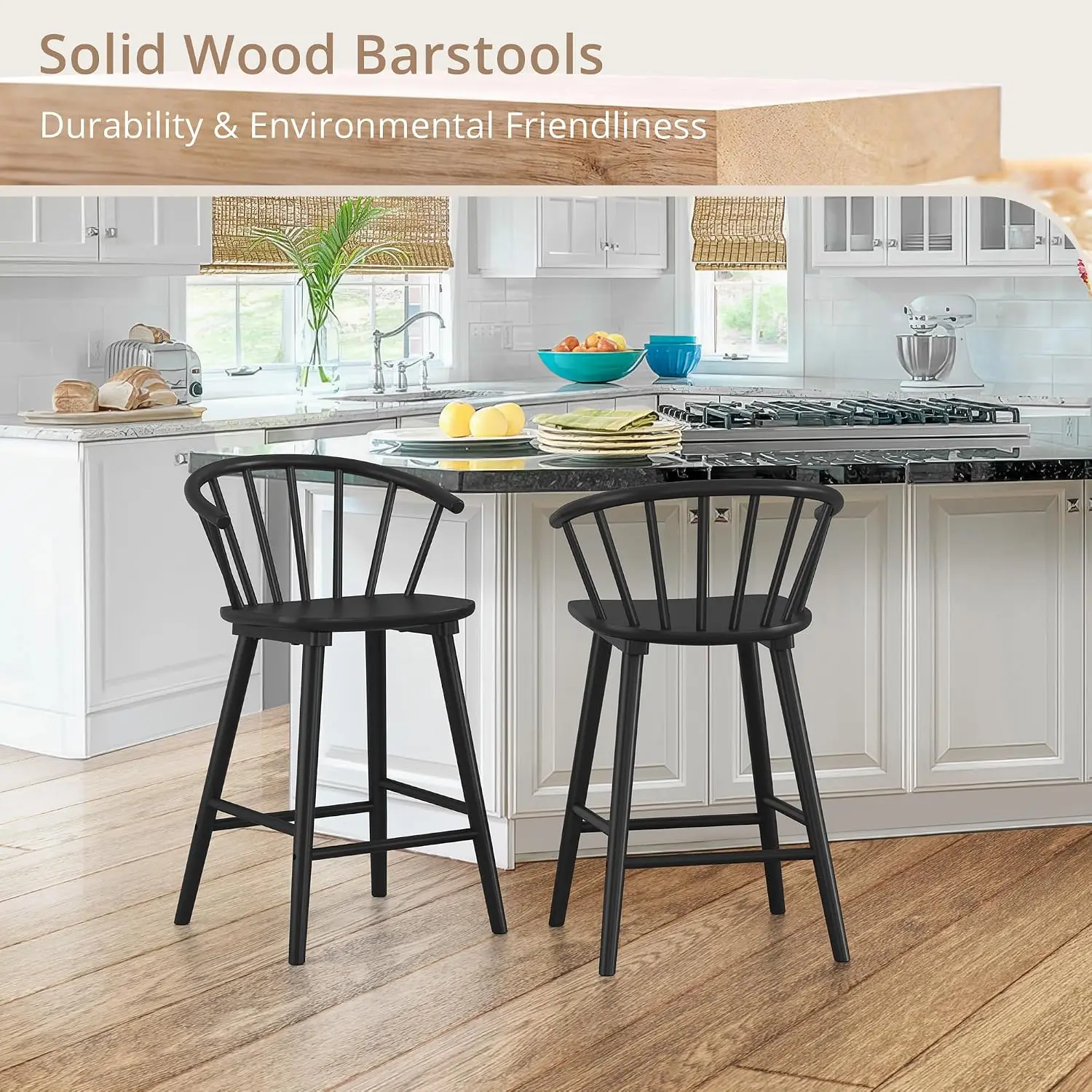 Black Farmhouse Bar Stools Set of 6 Semicircular Backrest Mid Century Counter Height Kitchen Island 24 Inch, Customized - view 5
