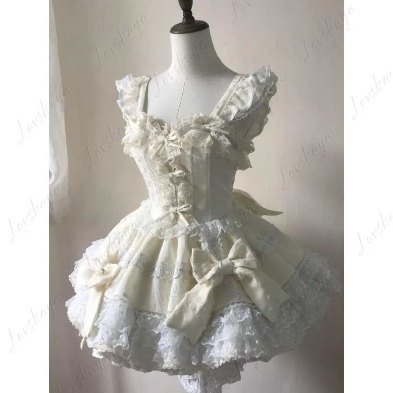 

Летнее новое стильное платье Лолиты во французском стиле с девчачьим бантом и приталенной талией для похудения и пышной юбкой принцессы