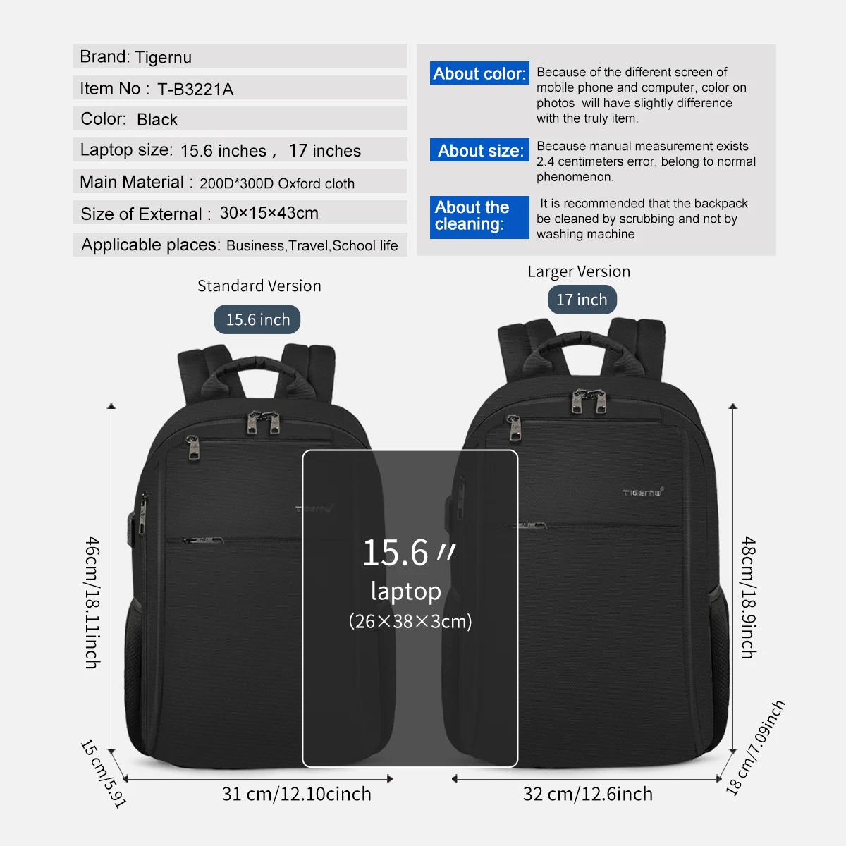 Lifetime Warranty Backpack Men 15.6 17inch Laptop Backpack Waterproof Bag With 4.0A USB Charging Port Travel Backpack For School