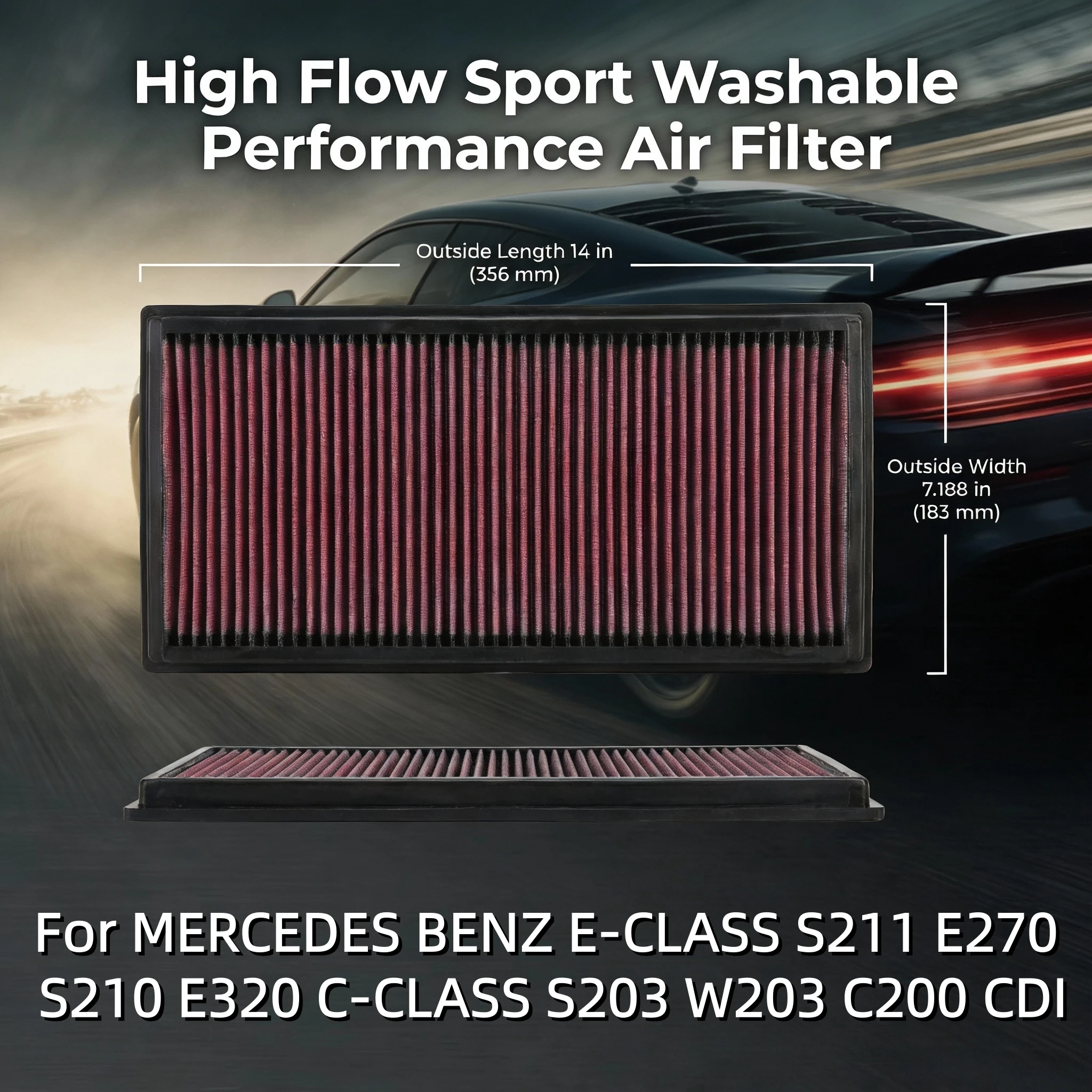 

For MERCEDES BENZ E-CLASS S211 E270 S210 E320 C-CLASS S203 W203 C200 CDI High Flow Sport Performance Washable Air Filter 33-2128