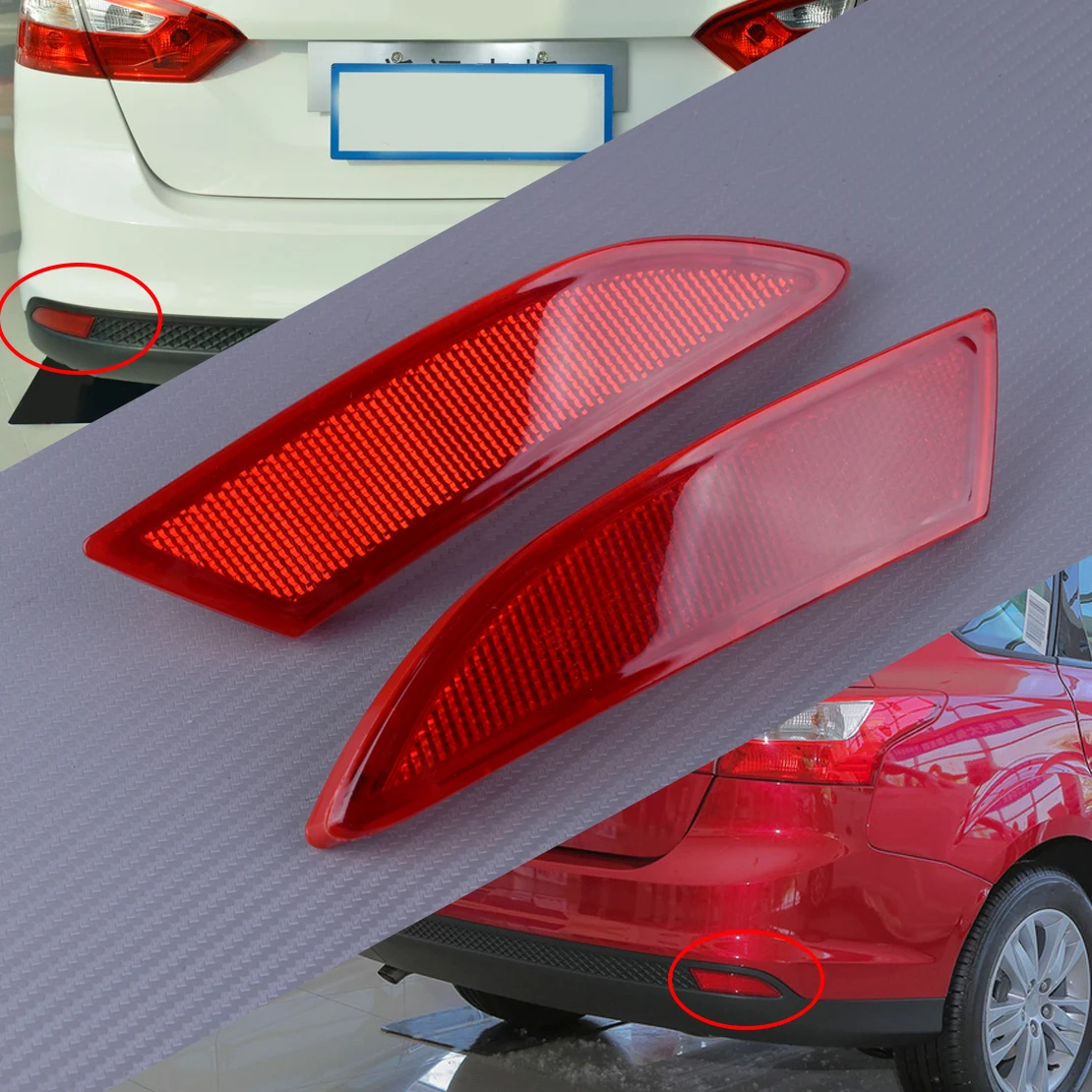 

1 Pair Red Plastic Left & Right Rear Bumper Reflector Fit For Ford Focus 2012 2013 2014 2015 BM51515COAE BM51515BOAE