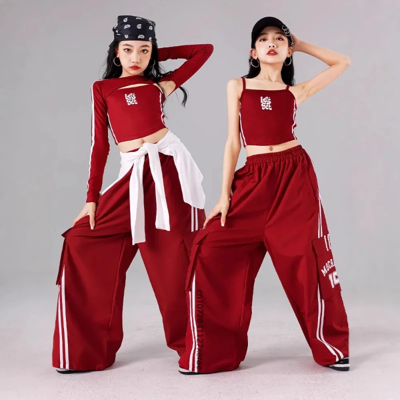 Costume da ballo jazz rosso per ragazza, set da ballo di strada per gruppo di ragazze per bambini, top jazz per ragazza per bambini, abito da spettacolo, abito alla moda