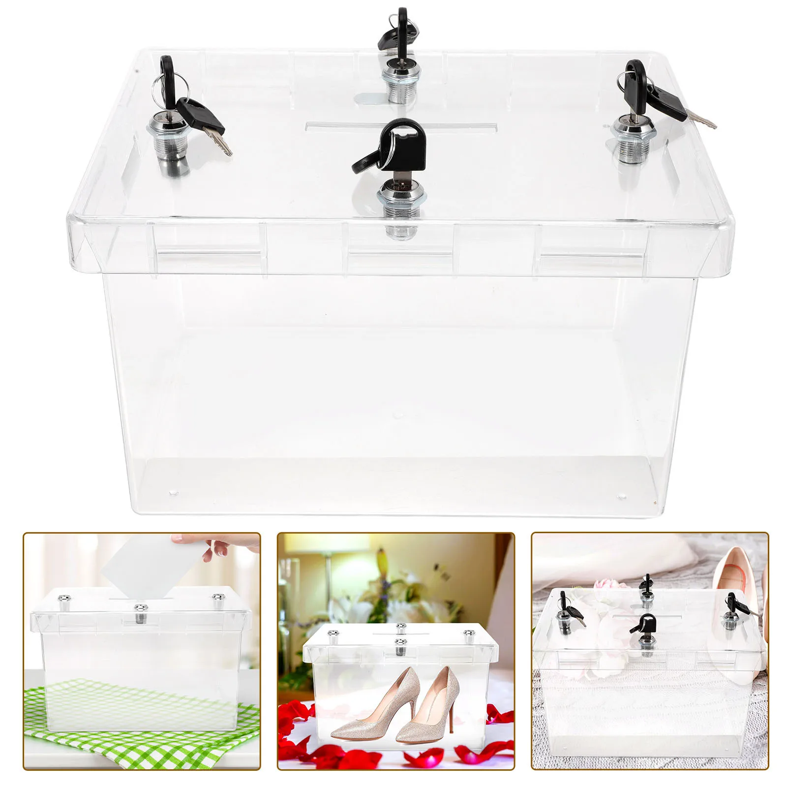 

Acrylic Clear Wedding Card Box with Keys Wedding Shoes Hiding Box for Reception Gift Money Holder Party Message
