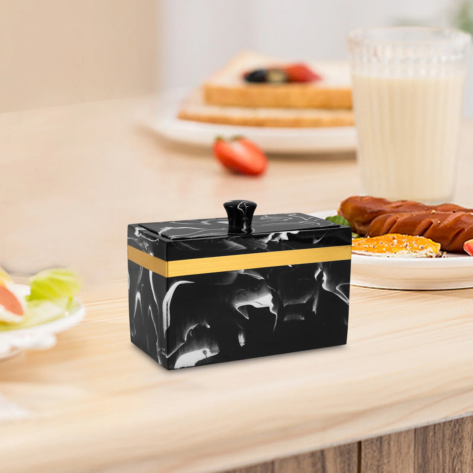 

Cotton Ball Pads Holder Organizer Dual Compartments Marble Pattern Luxury Storage Box Lid Bathroom Countertop Organizer