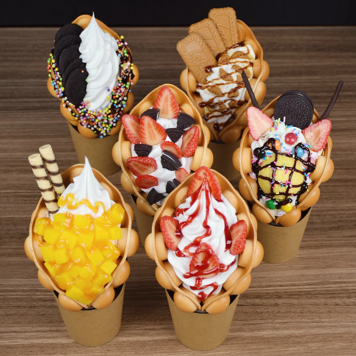 Fake Food Simulation Props Sample Display Egg Chocolate Bubble Waffle Porp Ice Cream Colorful Raspberry Lifelike Hongkong Lotus