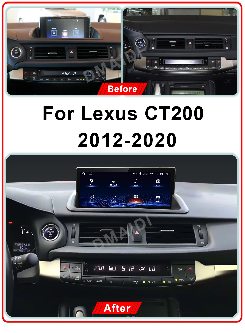 Android 12 10.25 Inch Car Multimedia Player For Lexus CT CT200 CT200h 2011 - 2020 GPS Navigation CarPlay Autoradio Stereo Screen