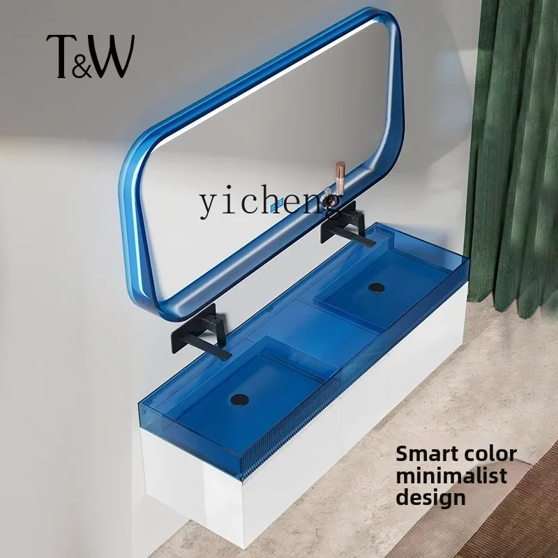 w8- transparent resin bathroom cabinet combination smart mirror household bathroom hand wash face integrated basin cabinet