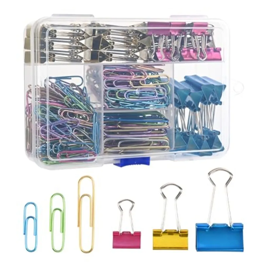 

Colorful Paper Clips Binder Clips Set, 250pcs Assorted Size Colored Paperclips Large, Medium and Small Size, Paper Clips for Pa