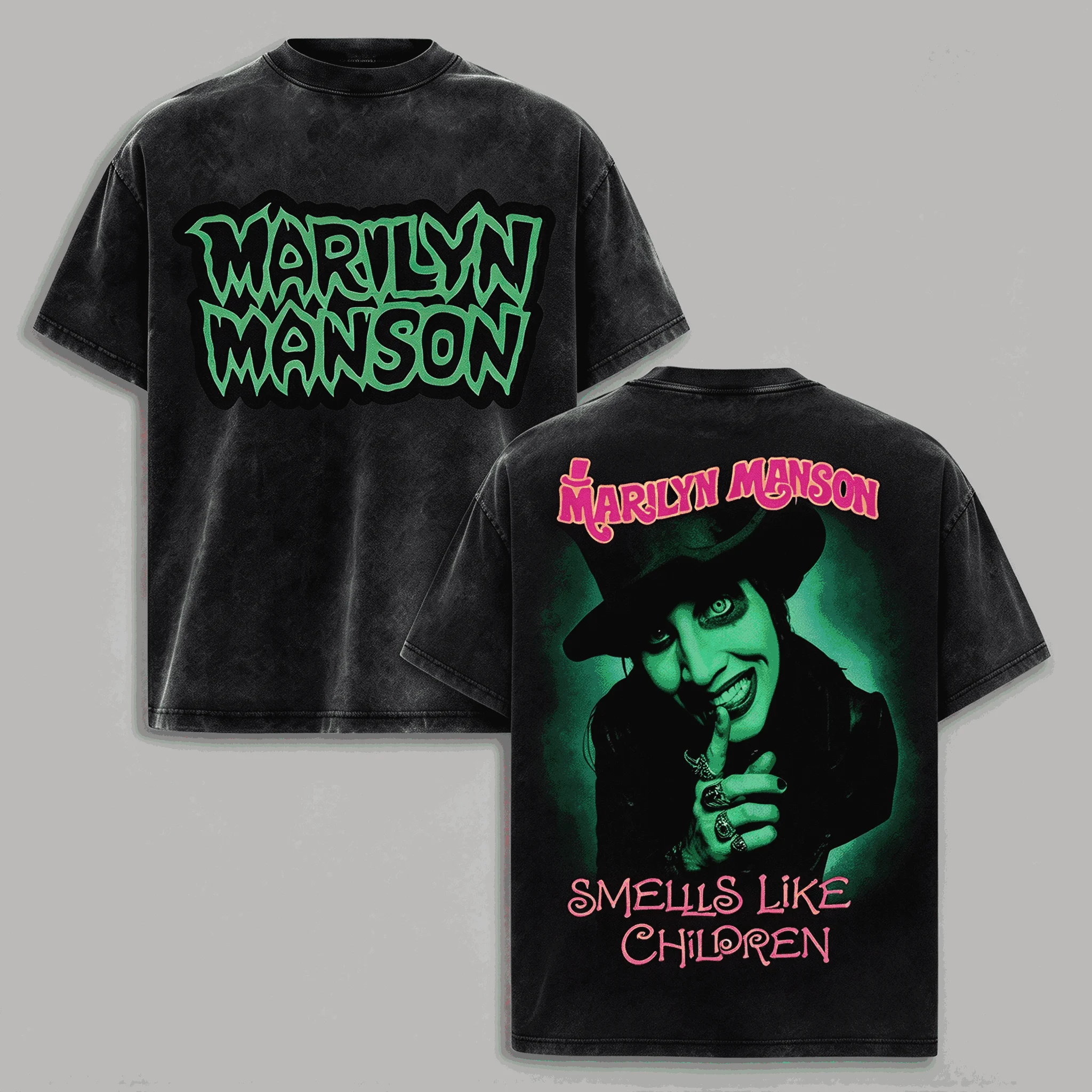 Marilyn Manson Oversized Unisex Washed Vintage Loose Cotton T-shirt Fashion Hip Hop Street T Shirt Casual Loose high quality tee