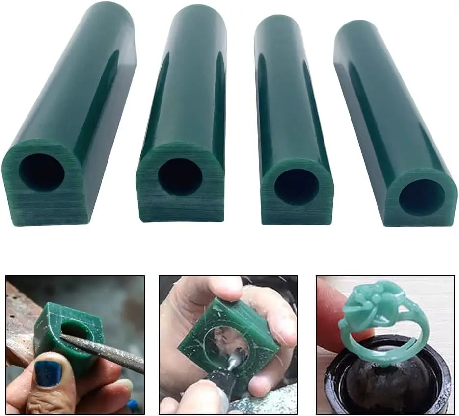

4Pcs Green Carving Wax Ring Tube Kit with Center Hole Professional Hollow Wax Mold Sculpture Tools for Ring Design Hand Carving