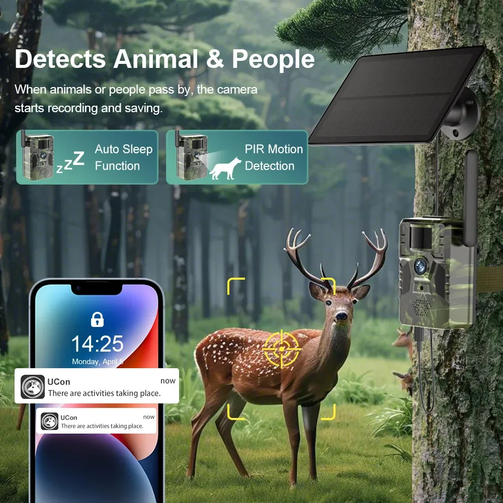 LS VISION 2K 5MP Hunting Trail กล้องกลางแจ้ง 4G Solar Cellular Trail กล้อง Night Vision PIR Motion เปิดใช้งาน Trigger กล้องวงจรปิด UCon