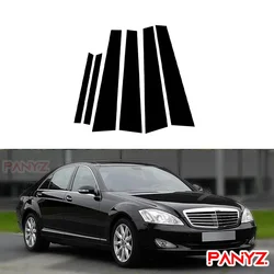 6Pcs Glossy Black Window Door Pillar Posts Trim Cover Sticker Fit For Mercedes-Benz S-Class W221 2005 2006 2007 2008 2009-2013