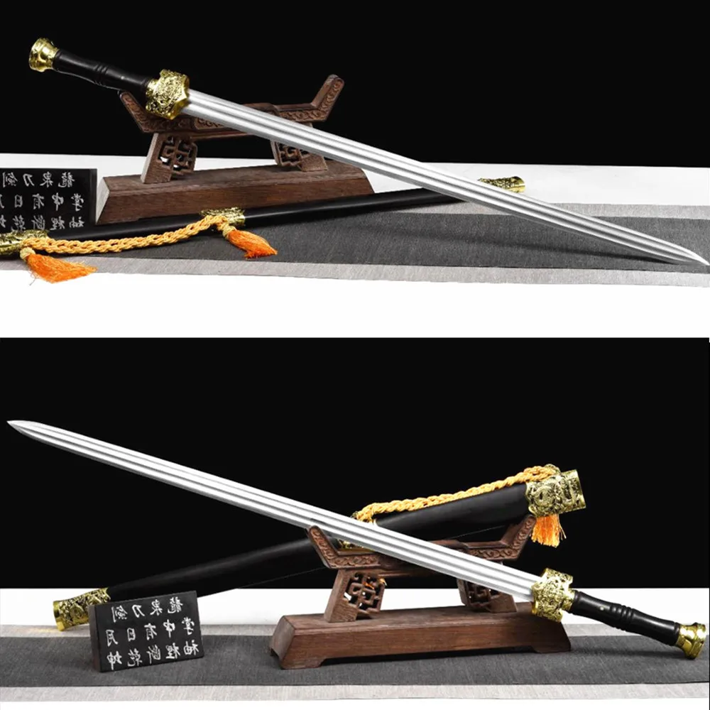 Nice Chinese Sword Jian Forged Sharp High Manganese Steel Blade Golden alloy Dragon Fittings Ebony Scabbard Full Tang