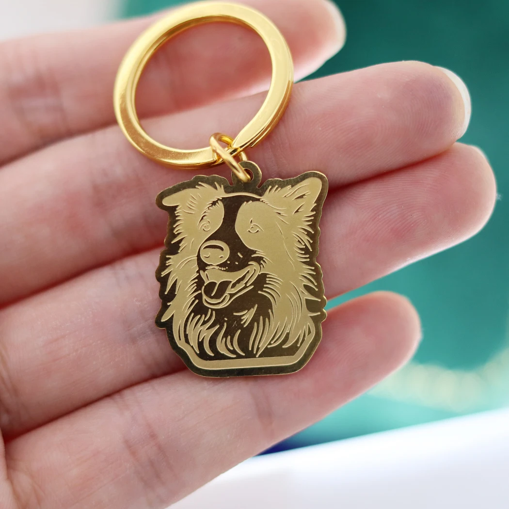 QIMING Border Collie Animal Keychain For Women Handmade Jewelry Cute Dog Stainless Steel  Keychainss