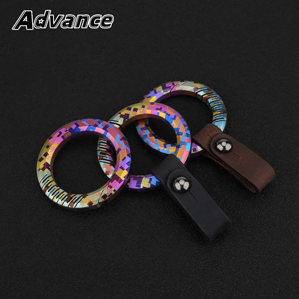 Mosaic Coloured Pattern Titanium Alloy Keyring EDC Outdoor Tool Leather Keychain Buckle